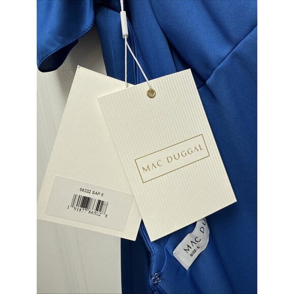 MAC DUGGAL Size 6 Blue Satin Empire Waist Puff Sleeve Formal Gown Dress New $498 - Picture 10 of 10